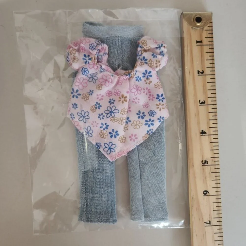 Doll‎ Clothes Outfit Jeans Top Floral Print, Fun and realistic. Handmade CA.